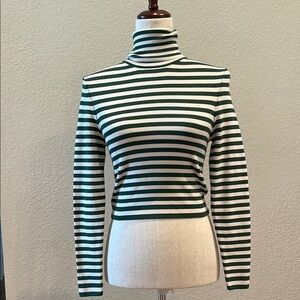 Chic Green and White Striped Turtleneck by ZARA Sz Lg
